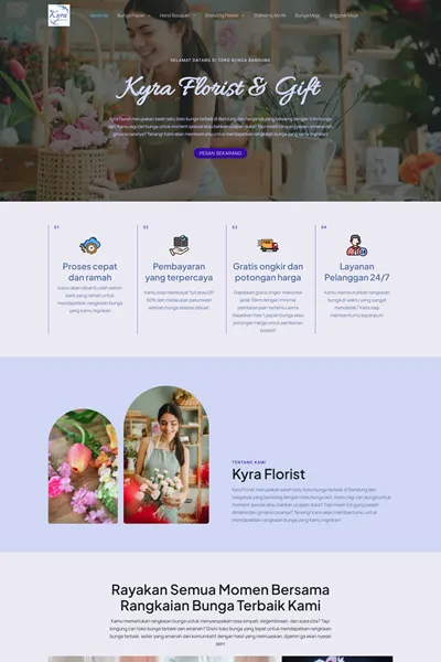 Tangkapan layar website company profile pro dengan domain kyraflorist.com yang pernah dibuat oleh PT Nextgen Inovasi Indonesia