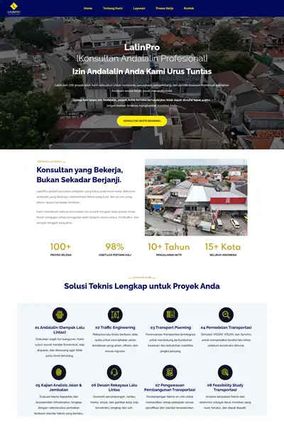 Tangkapan layar website company profile basic dengan domain lalinpro.com yang pernah dibuat oleh PT Nextgen Inovasi Indonesia.