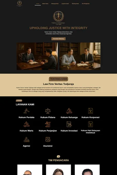 Tangkapan layar website company profile medium dengan domain lawfirmveritastodjaraja.com yang pernah dibuat oleh PT Nextgen Inovasi Indonesia