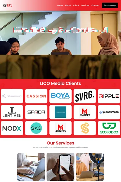 Tangkapan layar website company profile medium dengan domain licomediaindonesia.com yang pernah dibuat oleh PT Nextgen Inovasi Indonesia
