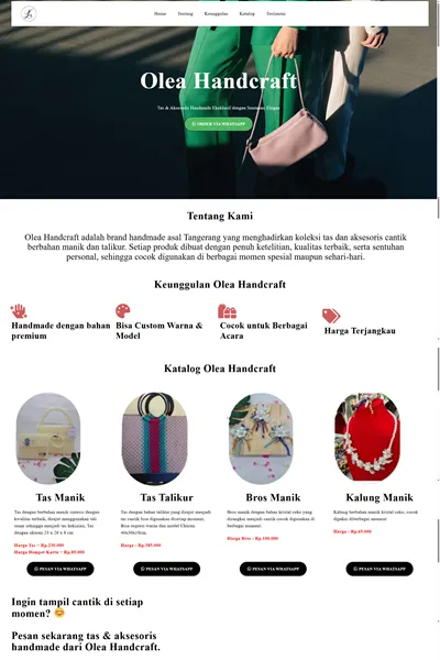 Tangkapan layar website company profile basic dengan domain olea-craft.com yang pernah dibuat oleh PT Nextgen Inovasi Indonesia