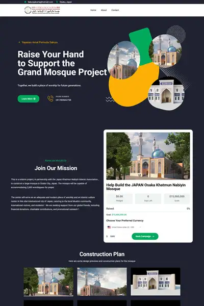 Tangkapan layar website company profile basic dengan domain osakamosque.com yang pernah dibuat oleh PT Nextgen Inovasi Indonesia.