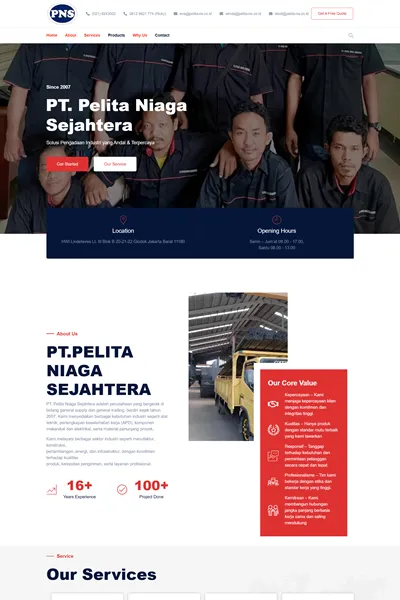 Tangkapan layar website company profile medium dengan domain pelita-ns.co.id yang pernah dibuat oleh PT Nextgen Inovasi Indonesia