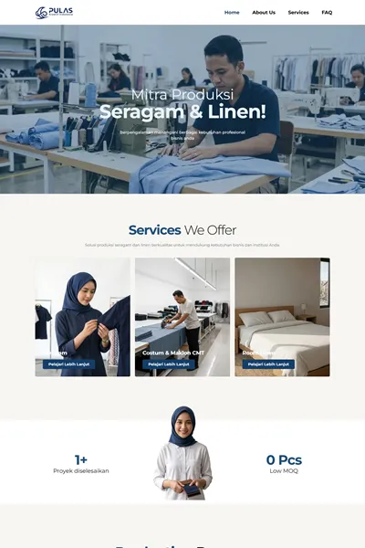 Tangkapan layar website company profile basic dengan domain pulaskreatif.com yang pernah dibuat oleh PT Nextgen Inovasi Indonesia.