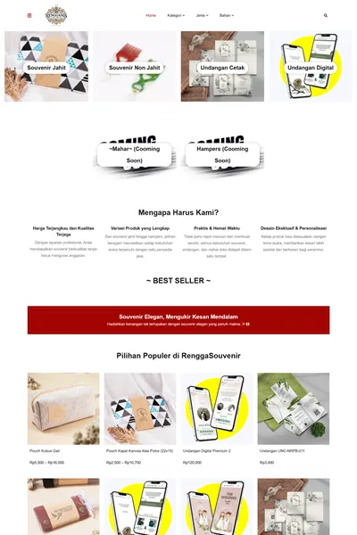 Tangkapan layar website company profile medium dengan domain rengganissouvenir.com yang pernah dibuat oleh PT Nextgen Inovasi Indonesia