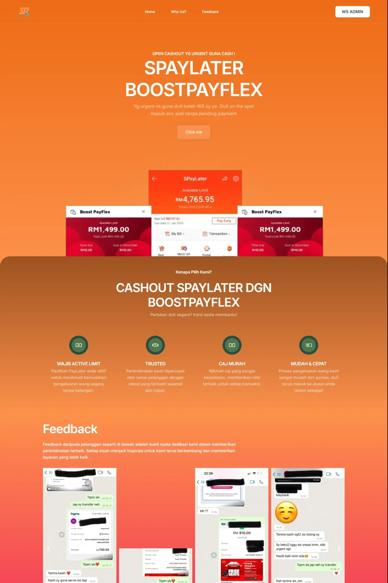 Tangkapan layar website company profile dengan domain cashoutspaylater.com yang pernah dibuat oleh PT Nextgen Inovasi Indonesia