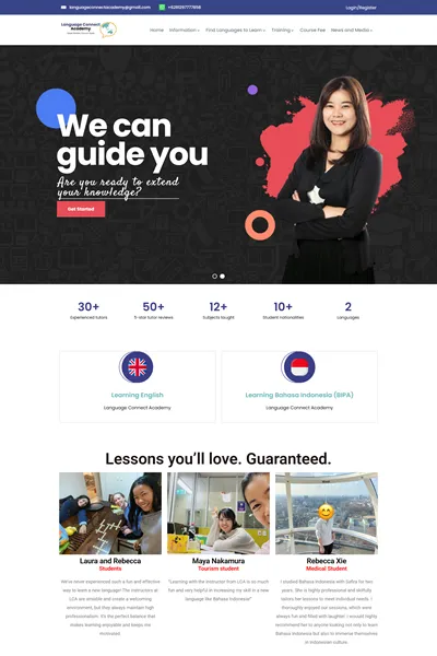 Tangkapan layar website company profile dengan domain languageconnectacademy.com yang pernah dibuat oleh PT Nextgen Inovasi Indonesia