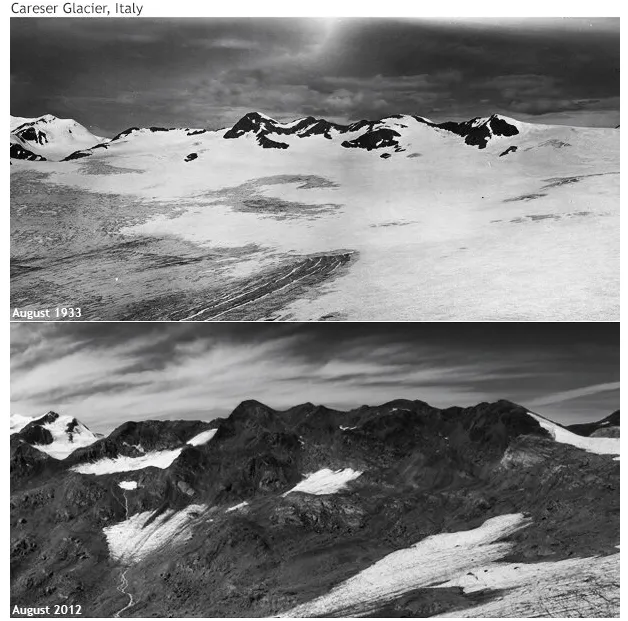gambaran kondisi careser glasier tahun 1933 dan 2012