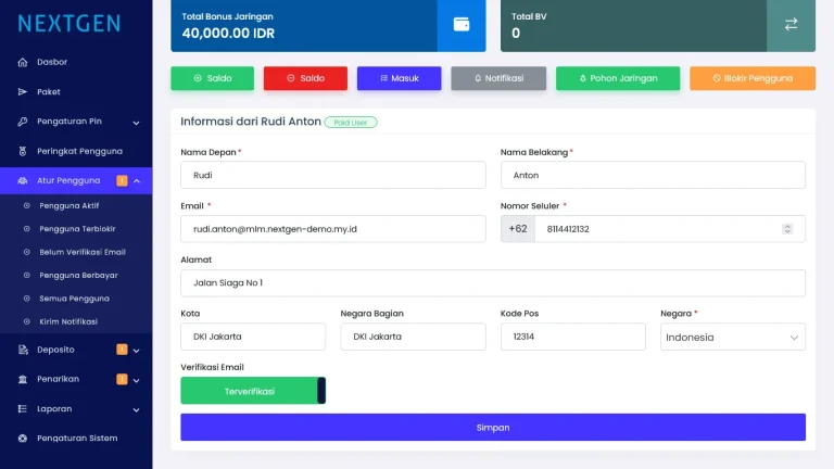 Detail pengguna bagian bawah
