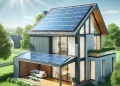 Rumah dengan panel surya di atap