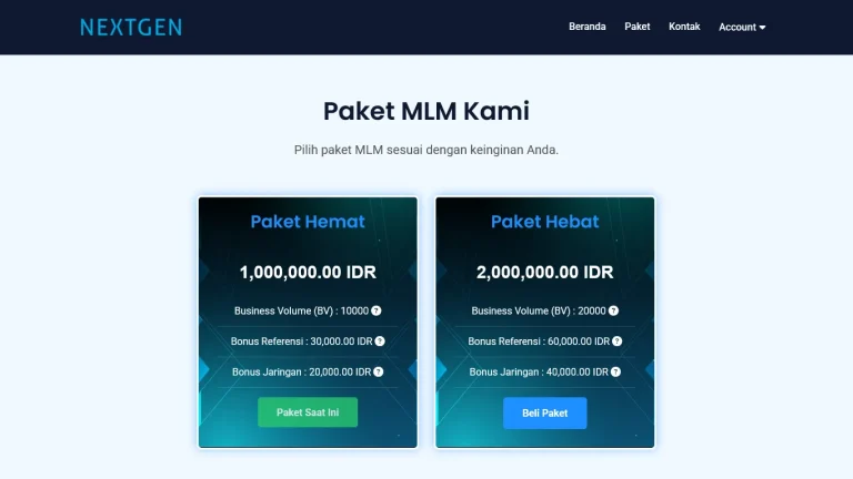Halaman website bagian daftar paket