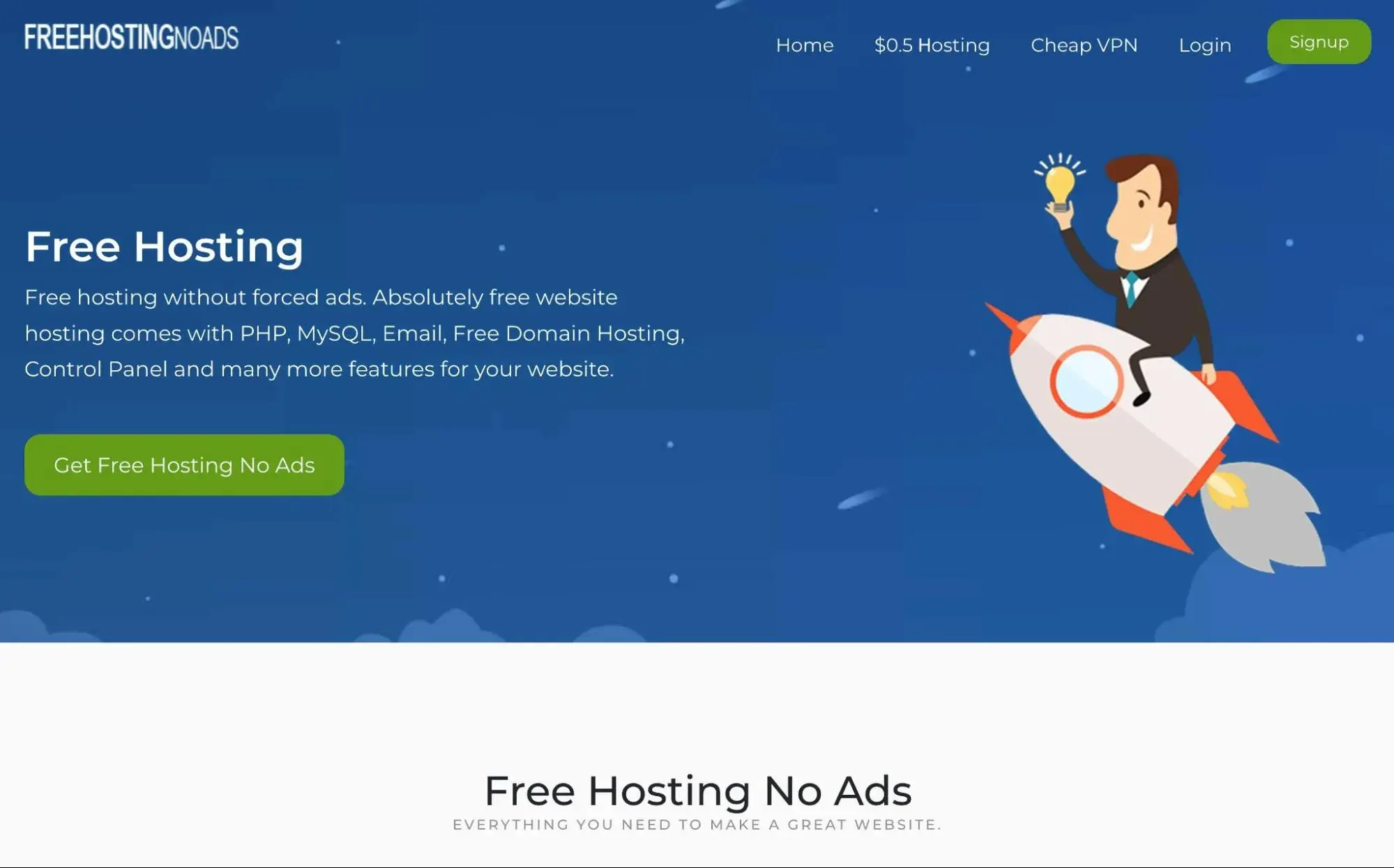 Tangkapan layar beranda FreeHostingNoAds