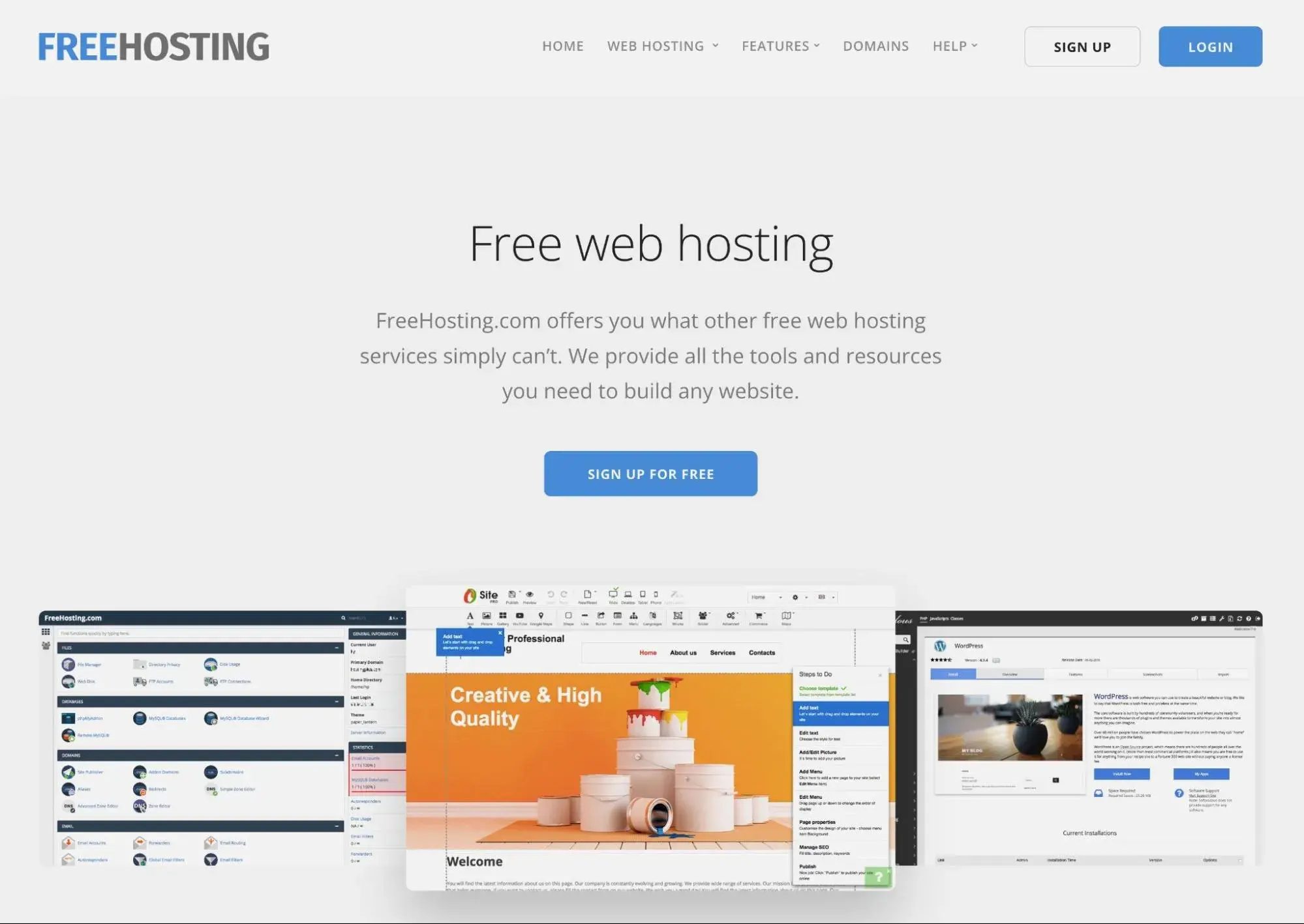 Tangkapan layar beranda layanan Free Hosting