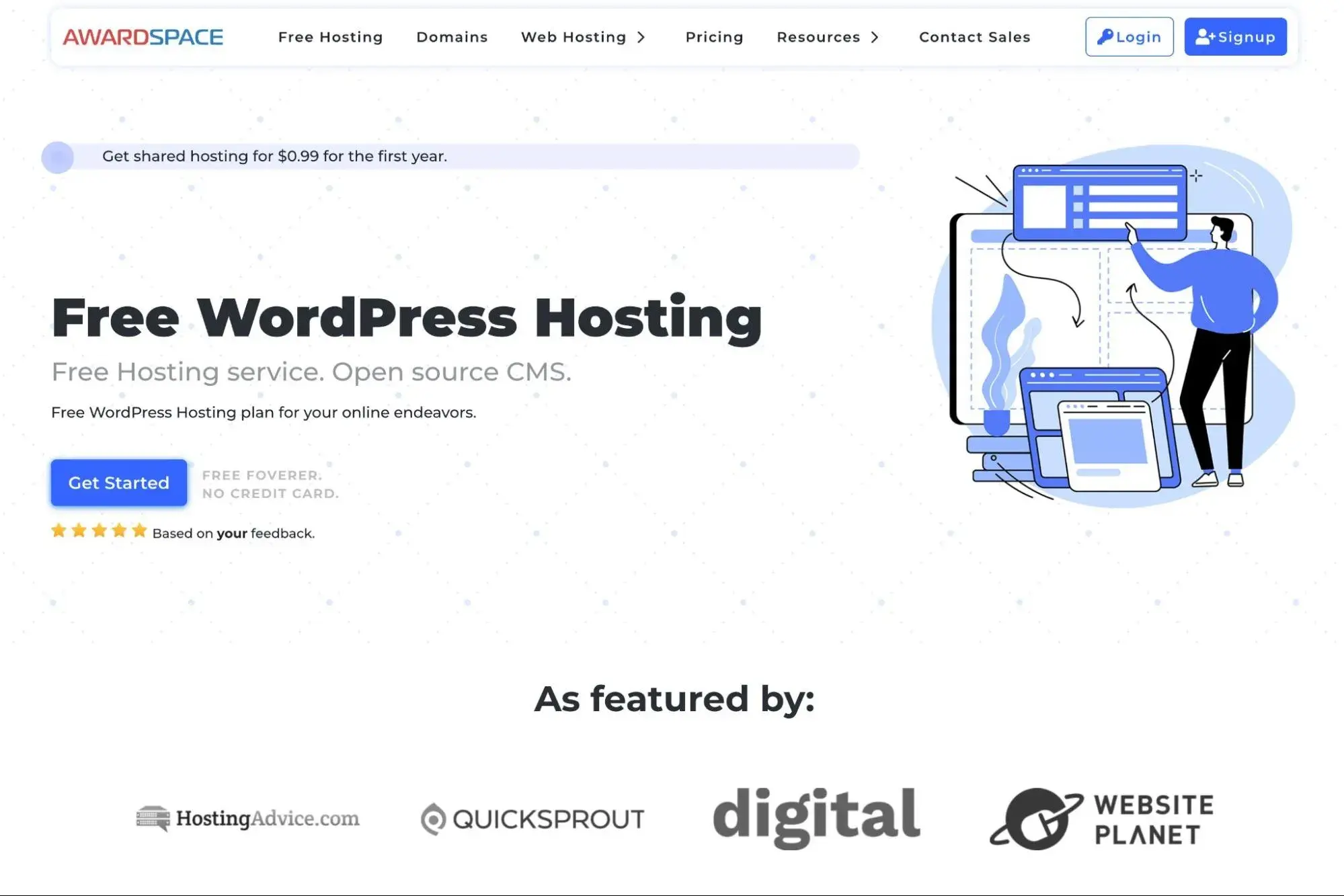 Tangkapan layar halaman hosting WordPress gratis AwardSpace