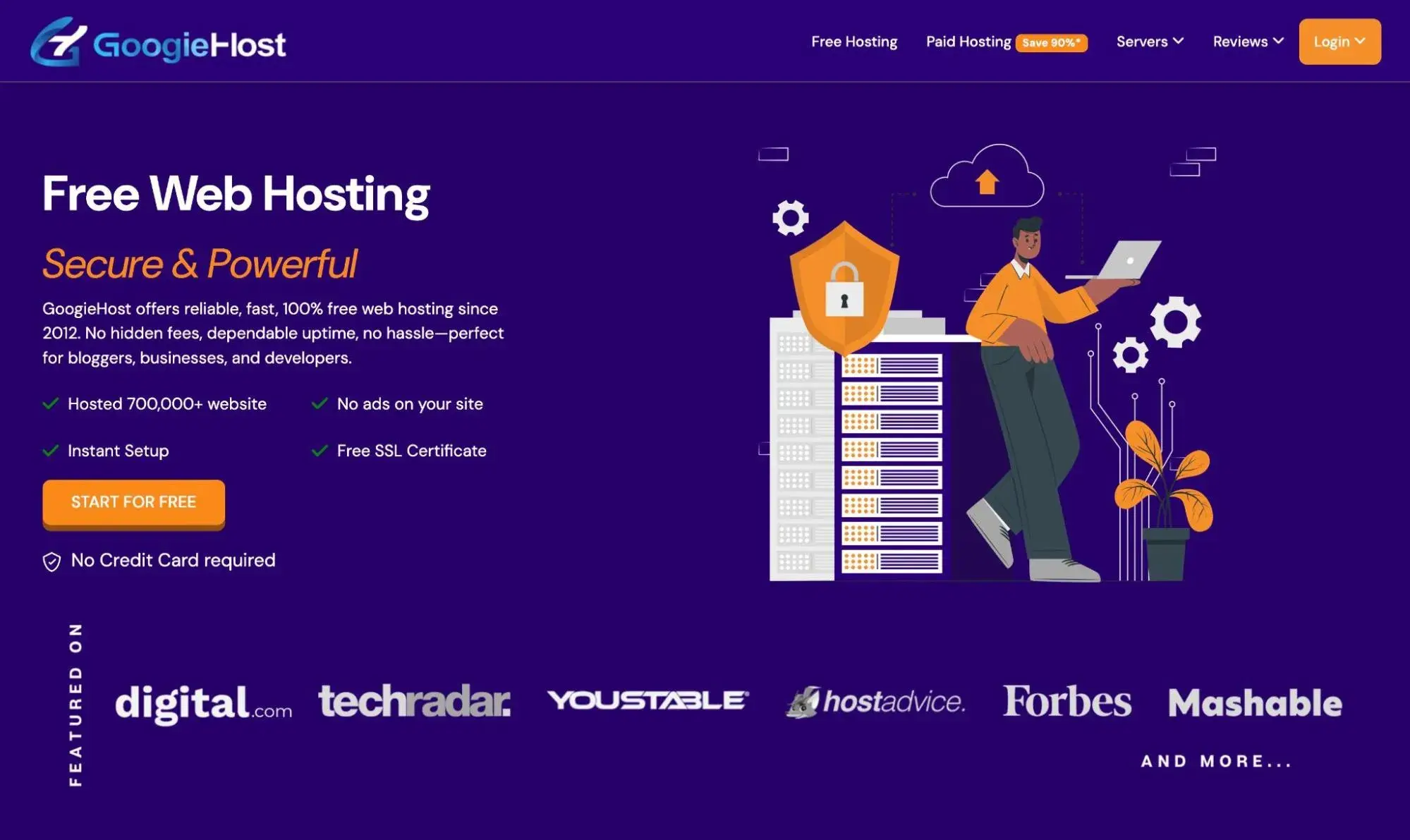 Tangkapan layar halaman hosting gratis GoogieHost