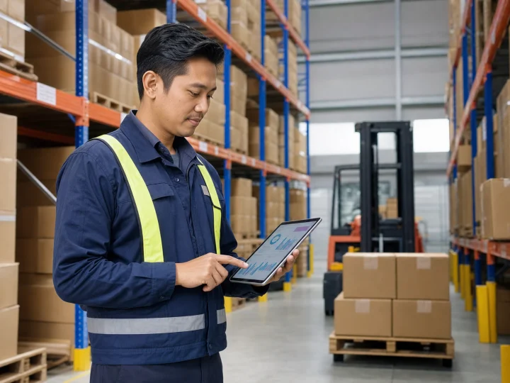 Warehouse Manager memantau stok warehouse dengan Odoo Inventory