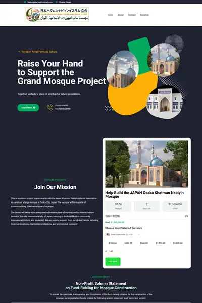 Tangkapan layar website company profile dengan domain osakamosque.com yang pernah dibuat oleh PT Nextgen Inovasi Indonesia